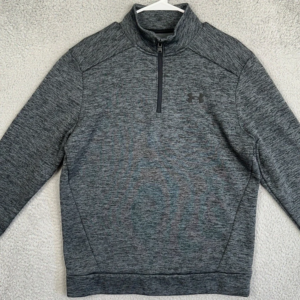 Under Armour Sweatshirt Mens Medium Grey Quarter Zip Pullover Heather Loose Fit - Picture 2 of 8